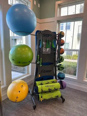 a gym with a rack of fitness equipment at Modern Oasis with King Bed, Fireworks View, 10 Minutes to Disney in Orlando