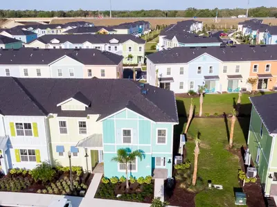 an aerial view of a residential neighborhood with houses at Caribbean Summer - Serene Patio in Orlando