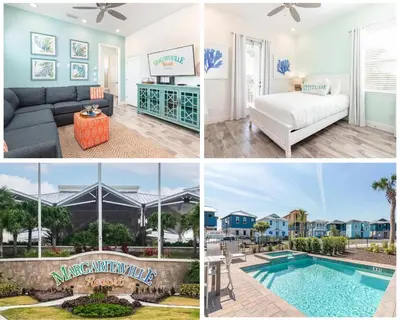 a collage of pictures of a living room and a pool at Shake Shack - Heated Pool-NO Fee & Hot Tub in Orlando