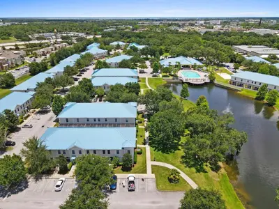 an aerial view of a building next to a river at Family Friendly Relax Villa in Kissimmee