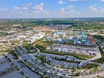 an aerial view of a large amusement park at Get Happy in Orlando