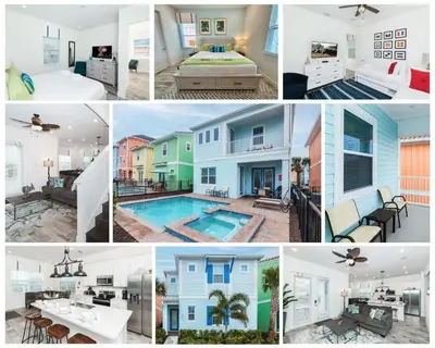 a collage of pictures of houses and a pool at Trade Winds Life - Margaritaville in Orlando