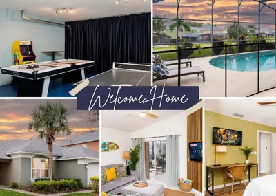 a collage of pictures of a home with a pool at Jewel of Emerald Island with Heated Pool in Kissimmee