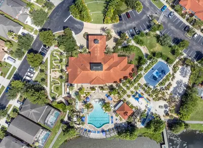 an overhead view of a large house with a swimming pool at Create Lasting Magical Memories Resort Home for 8 in Kissimmee