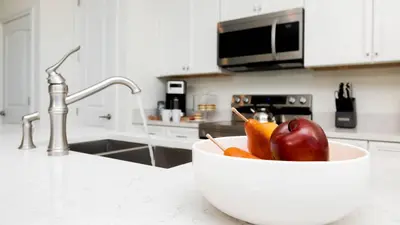 a bowl of fruit on a counter in a kitchen at No Way Rose - Nearby Disney World & Universal in Orlando