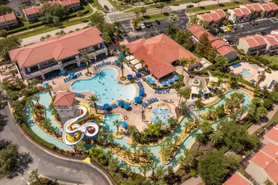 an overhead view of a pool at a resort at Cozy Townhome in Fantasy World Near Parks in Kissimmee
