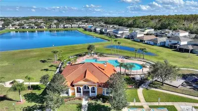 an aerial view of a resort with a large pool at 4Br Pool Villa, Near Disney - Gated Resort! in Kissimmee