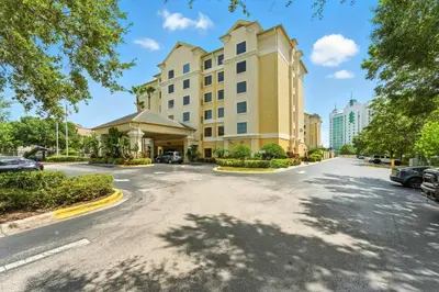 a street in front of a large building at 1 BR1 Bath sleeps 6 Close to Universal Parks in Orlando