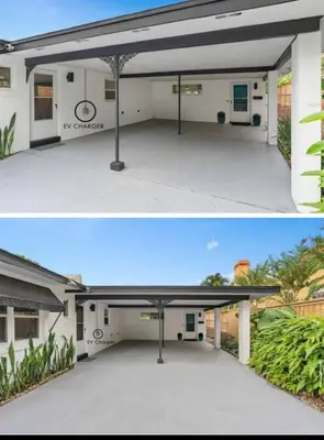 two pictures of a garage in a house at Historic Retreat on Eola + Private Hot Tub + Grill in Orlando