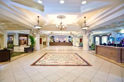 a lobby of a hospital with a rug on the floor at Wyndham Bonnet Creek 1BR Apartment with Resort Access in Orlando