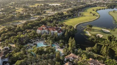 an aerial view of a resort with a river and a golf course at Marriott's Lakeshore Reserve 2BR Villa with Resort Access in Orlando