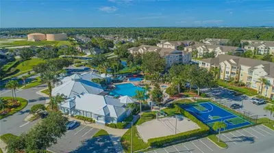 an aerial view of a resort with a playground at Condo Disney Universal Epic Pool in Kissimmee