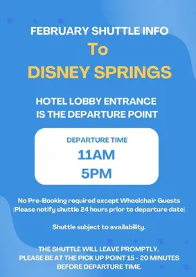 a flyer for a disney springs hotel lobby entrance is the departure point at Condo near Disney Springs-Free shuttle to Parks in Orlando