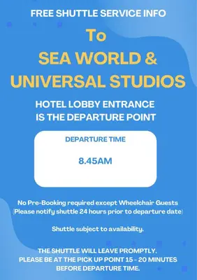 a flyer for a hotel lobby entrance as the departure point at Cozy Condo near Disney World with Shuttle to parks in Orlando