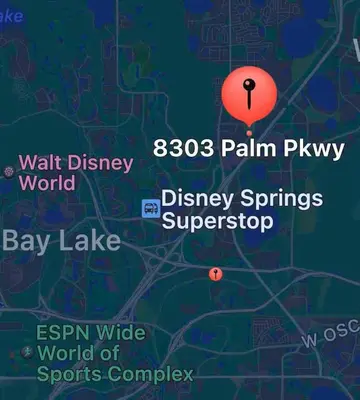 a map with a pin on top of it at Cozy Condo near Disney World with Shuttle to parks in Orlando