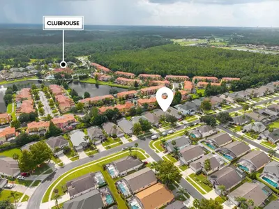 an aerial view of a suburb with a sign that reads courthouse at Casa térrea c/ piscina e 2 suítes, sem carpete in Kissimmee