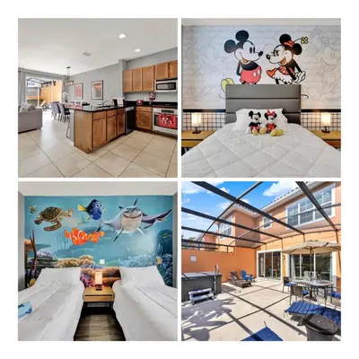 a collage of four pictures of a house at Beautiful 3 Bedroom Villa with Private Hot Tub, 10 mins to Disney! in Kissimmee