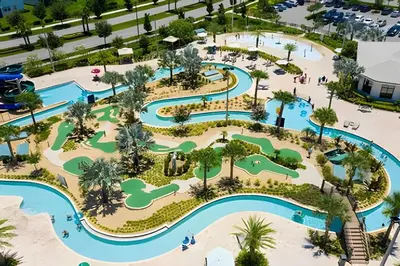an aerial view of a water park at Magia 4Q c/ Piscina e Quartos Temáticos Disney in Kissimmee