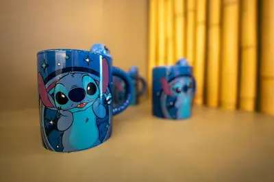 two blue coffee cups sitting on a table at Surf and Sun Stitch Studio Kissimmee in Kissimmee