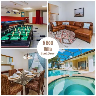 a collage of photos of a villa with a pool at Urban 5 Bed 5 Bath Villa- Perfect stay while exploring Orlando,Florida in Orlando
