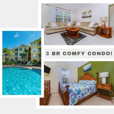 a collage of two pictures of a bedroom and a living room at Urban 3 Bed 2 Bath Condo- Perfect stay while exploring Orlando,Florida in Orlando