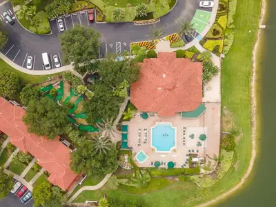 an overhead view of a house with a swimming pool at Disney Getaway Private Pool Themed Bedrooms. Book Now EIR67 in Kissimmee