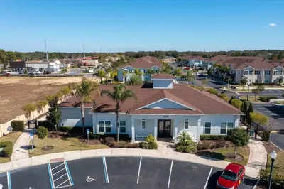 an aerial view of a house with a basketball court at Disney Getaway Private Pool Themed Bedrooms. Book Now WLV5 in Kissimmee
