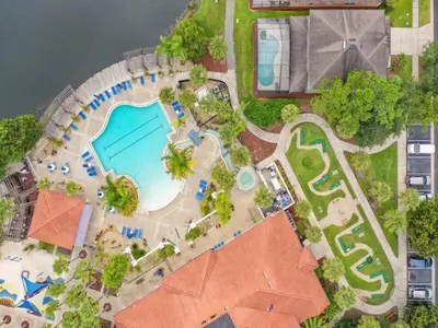 an overhead view of a pool with a resort at Sunshine Serenity by Paradise Resort Vacations in Kissimmee