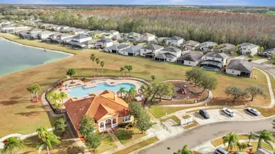 an aerial view of a resort with a pool at Disney Getaway Pool Gated Resort Near Parks in Kissimmee