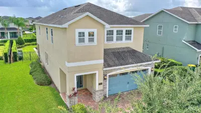 an overhead view of a house with a garage at Sunset Games Retreat at Reunion Resort villa in Orlando