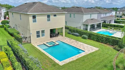 an aerial view of a house with a swimming pool at Sunset Games Retreat at Reunion Resort villa in Orlando