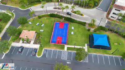 an overhead view of a yard with a swimming pool at The Epic New Jersey Vista Cay in Orlando