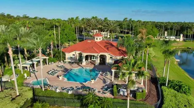 an aerial view of a resort with a swimming pool at Magic Getaway at Emerald Island in Kissimmee
