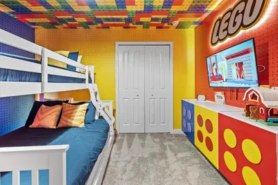 a childs bedroom with a lego ceiling at Amazing 05 Bedrooms At Storey Lake in Kissimmee
