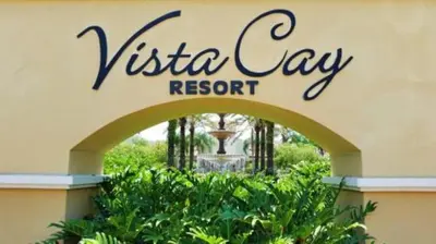a sign for a vista way resort on a building at Apartamento 3 Quartos no Vista Cay perto da Disney in Orlando