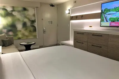 a room with a bed and a flat screen tv at Wyndham Garden Lake Buena Vista – Disney Springs® Area in Orlando