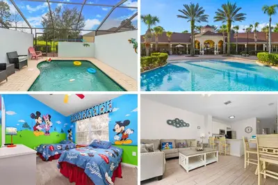 a collage of pictures of a house with a swimming pool at 2554 RENSHAW ST KISSIMMEE 3BEDS in Orlando