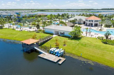 an aerial view of a resort on the water at Modern Condo Near Disney in Kissimmee