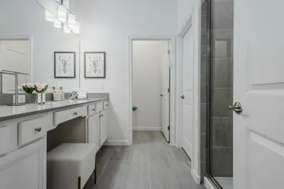a white bathroom with a sink and a shower at Brand New12 Bedrooms Single Family Paradiso 09HI in Orlando