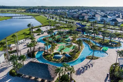 an aerial view of the water park at the resort at 4BR Pool Home at Storey Lake Near Disney in Kissimmee