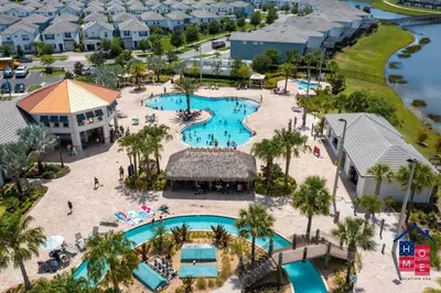 an aerial view of a pool at a resort at Lake View Condo with Resort in Kissimmee