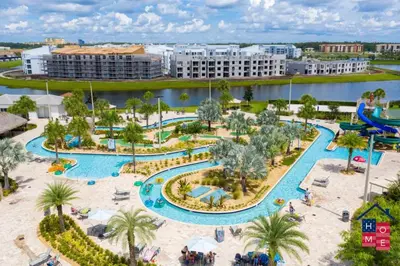 an aerial view of a water park at a resort at Vibrant Family Condo -10 Min From Disney in Kissimmee
