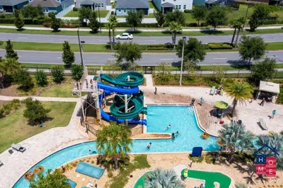 an aerial view of a pool at a resort at Resort Condo near Disney in Kissimmee