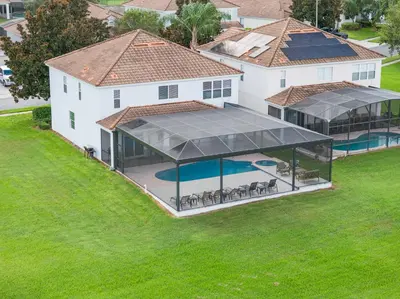 an overhead view of a house with a swimming pool at Windsor Hills View in Orlando