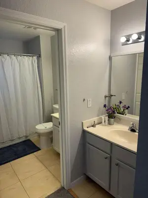 a bathroom with a sink and a toilet and a mirror at Luxury house in Disney in Kissimmee