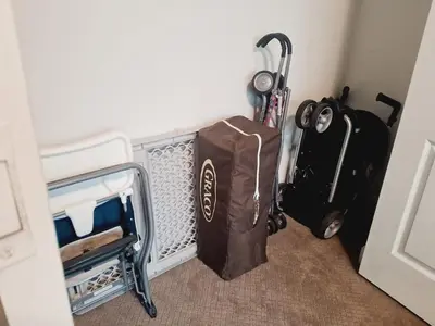 a bag sitting in the corner of a room at Villa Coco in Kissimmee