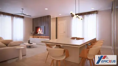 a kitchen and living room with a table and chairs at The Epic San Francisco Vista Cay Orlando Florida in Orlando