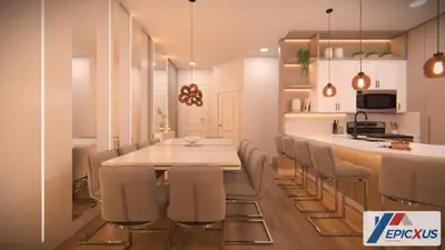 a kitchen and dining room with a table and chairs at The Epic San Jose Paradiso Grande Orlando Florida in Orlando