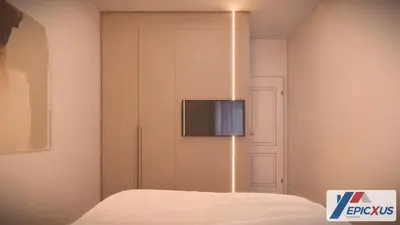 a bedroom with a tv on a wall at The Epic San Jose Paradiso Grande Orlando Florida in Orlando