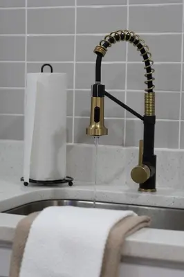 a kitchen sink with a faucet and a roll of paper towels at CUTE and COZY studio w jacuzzi in Orlando